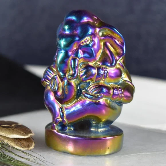 Rainbow Aura Obsidian Ganesha